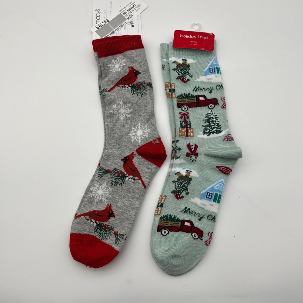 Holiday Lane Socks Womens‎ 9-11 Multi Christmas Cardinal Truck 2 Pair Pack NWT